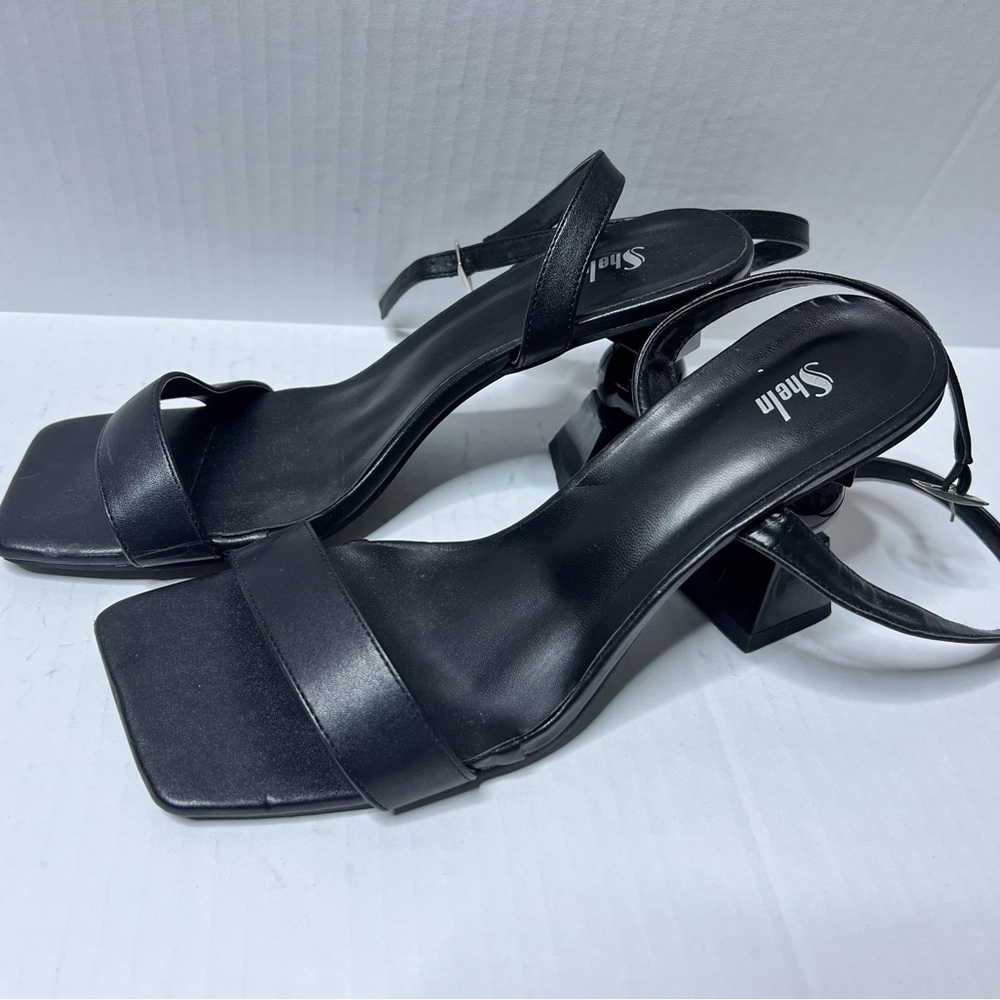 SHEIN Black Heeled Sandals with Strappy Design with Geometrical Heel